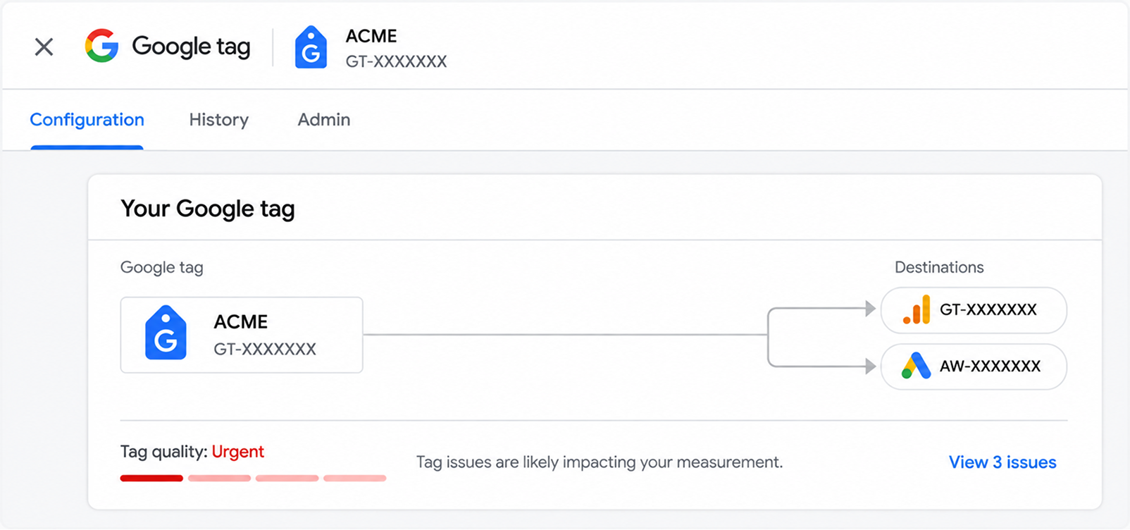 Google Tag Diagnostics showing tag quality issues
